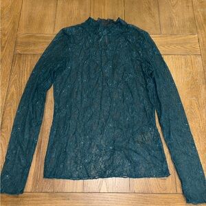 Anthropologie Teal Lace Long Sleeve Top